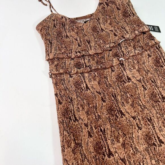 Express Mini Dress Womens Large Brown Smocked Snake Print Spaghetti Strap new - Picture 4 of 10